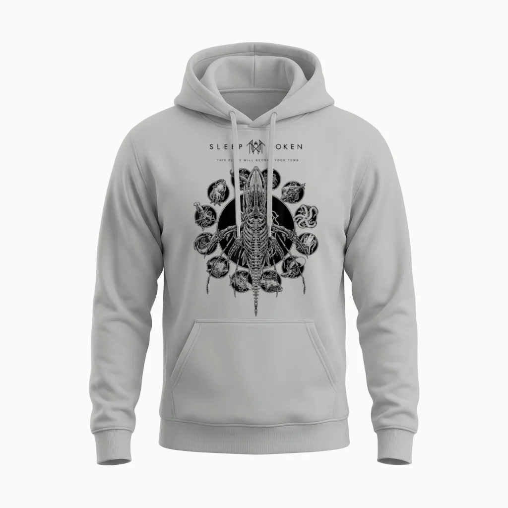Sleep Token Remains White Unisex Hoodie in Ash