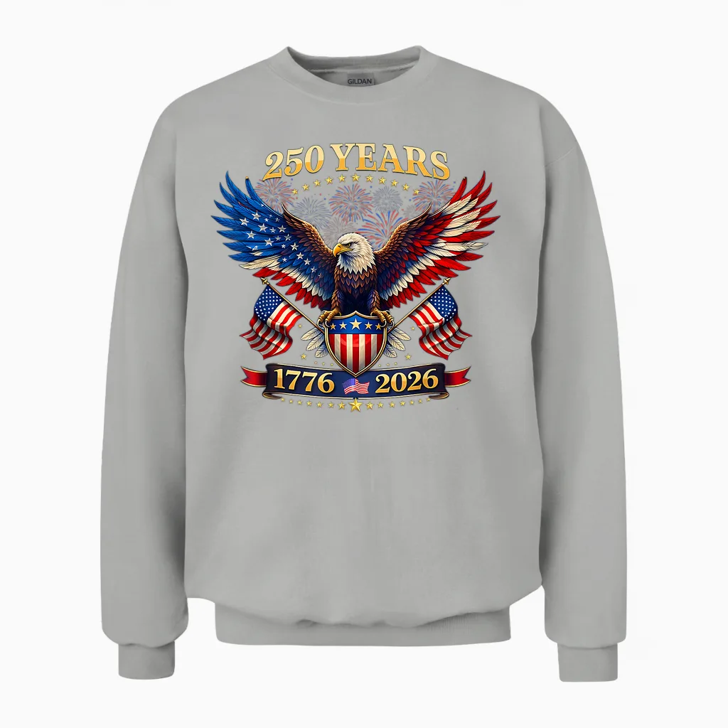 250 Years American 1776 2026 250th 4th July Independence Day Unisex Sweatshirt in Ash