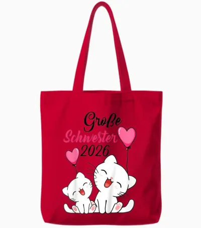 Große Schwester 2026 Baby Ankündigung Katzen Geschwister Tote Bags - Red
