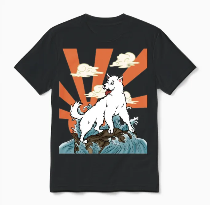 Westie Japanese Retro Unisex T-Shirt in Black