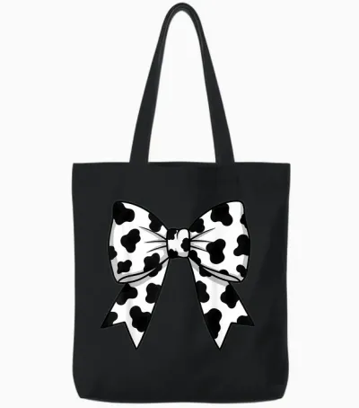Cute Cow Pattern with Flirtatious Bow for Women and Girls T-Shirt, Black, S Tote Bags - Black