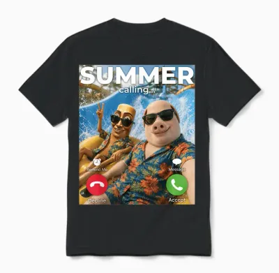 Summer Vacation John Pork Tung Sahur Pool Party Telefon Meme Unisex T-Shirt - Black