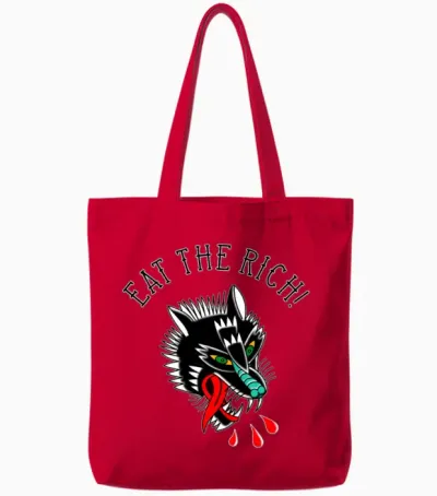 Eat the Rich Wolf Tattoo Tote Bags - Red