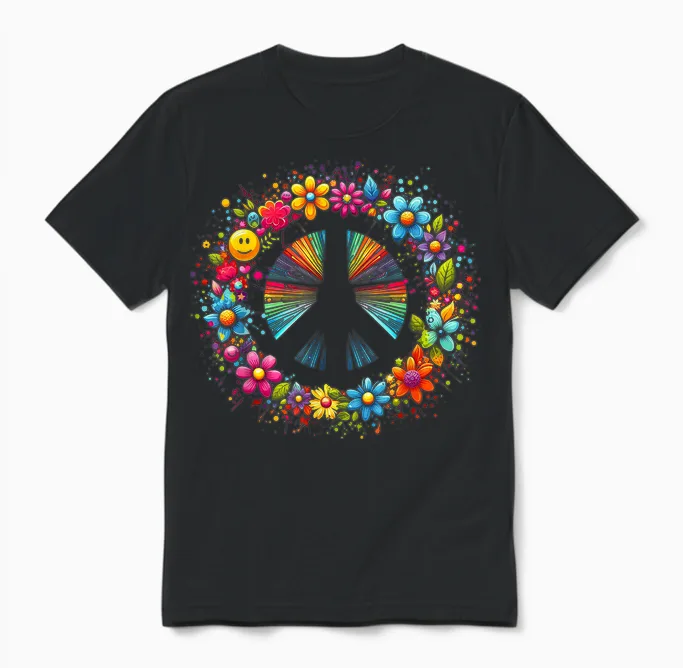 Peace Love Hippie Retro Tie Dye 60s 70s Vintage Graphic Unisex T-Shirt in Black