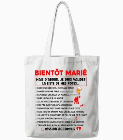 Bachelor Party Soon Married List Funny Evg T-Shirt, Black, S Tote Bags - White