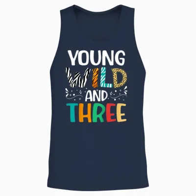 Kids Young Wild and Three Funny 3 Year Old Girl 3rd Birthday Unisex Tank Top - Navy