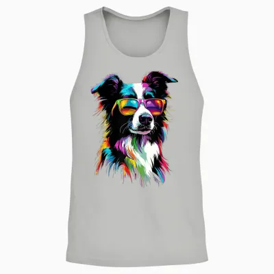 Border Collie with Sunglasses Puppy Cute Border Collies Unisex Tank Top - Ash