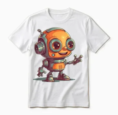 Cute Waving Robot Illustration Technology Friendly Unisex T-Shirt - White