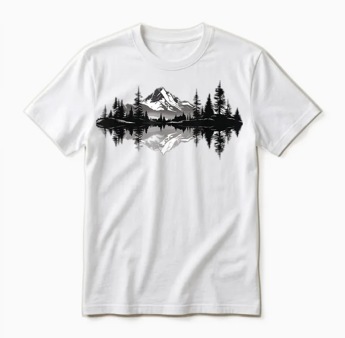 Mountain Landscape Reflection Forest Trees Outdoor Wildlife Unisex T-Shirt in White