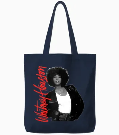 Whitney Houston Photo and Pink Nameplate Tote Bags - Navy