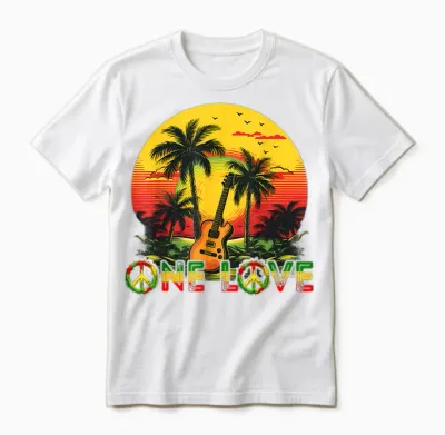 Guitarist Rasta Reggae Sunset Jamaica Reggae Music Guitar T-Shirt, Black, S Unisex T-Shirt - White