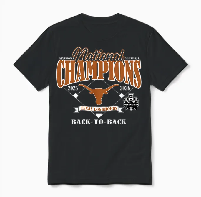 Texas Longhorns National Champs 2026 Softball Wcws Repeat Tees T Shirts for Women Unisex T-Shirt in Black
