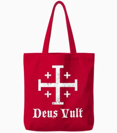 Deus Vult Crusader Shield Cross Tote Bags - Red