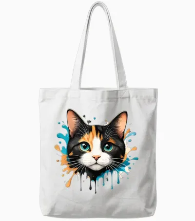 Motif Visage De Chat Splash Drip Pet Lover Kitten Parent Style Mignon Tote Bags - White