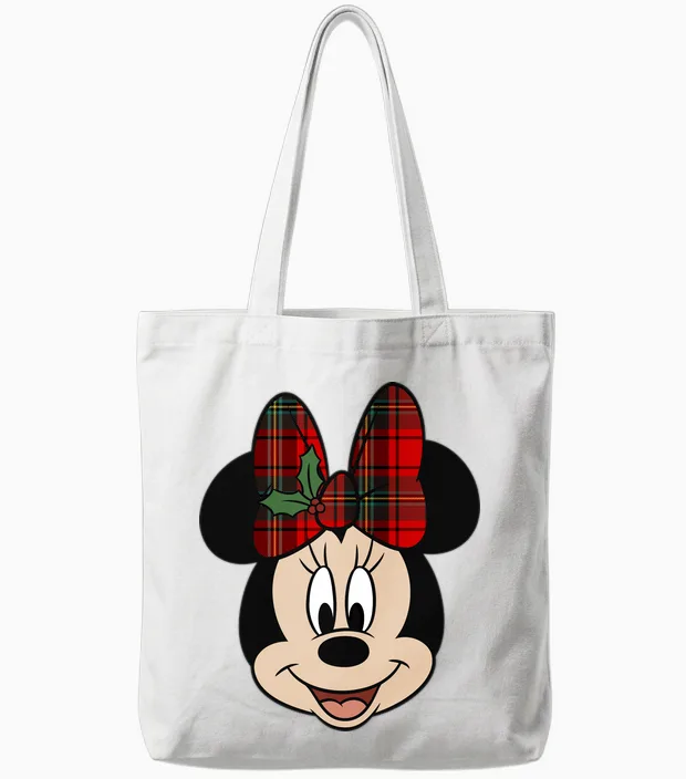 Disney Mickey and Friends Minnie Christmas Check Bow Tote Bags in White