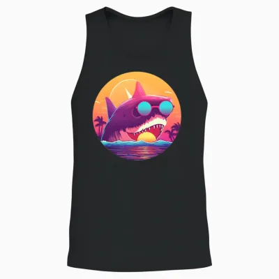 Retro Shark Lovers Vintage Unisex Tank Top - Black