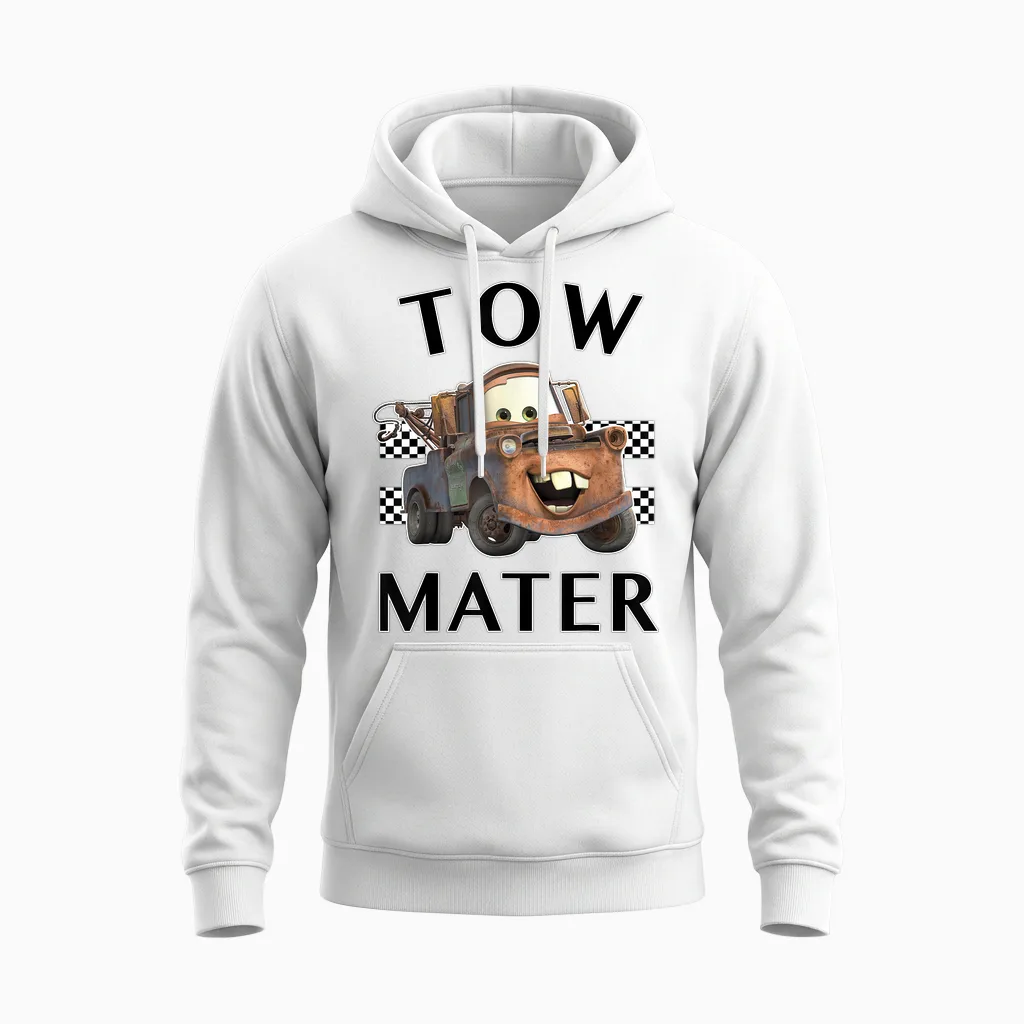 Disney Pixar Cars Tow Mater Finish Graphic Unisex Hoodie in White