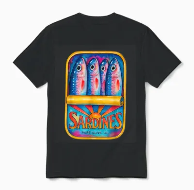 Sardinen Reines Olivenöl Lebendige Illustration Unisex T-Shirt - Black