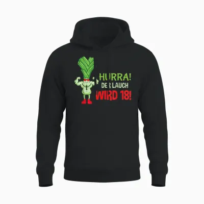 Hurra Der Lauch Wird 18 Junge Man 18 Years 18th Birthday T-Shirt, Black Unisex Hoodie - Black
