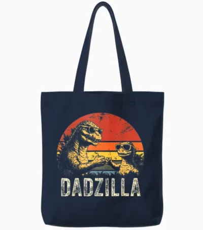Vintage Dadzilla Father of the Fist Bump Dad Son Daughter Tote Bags - Navy