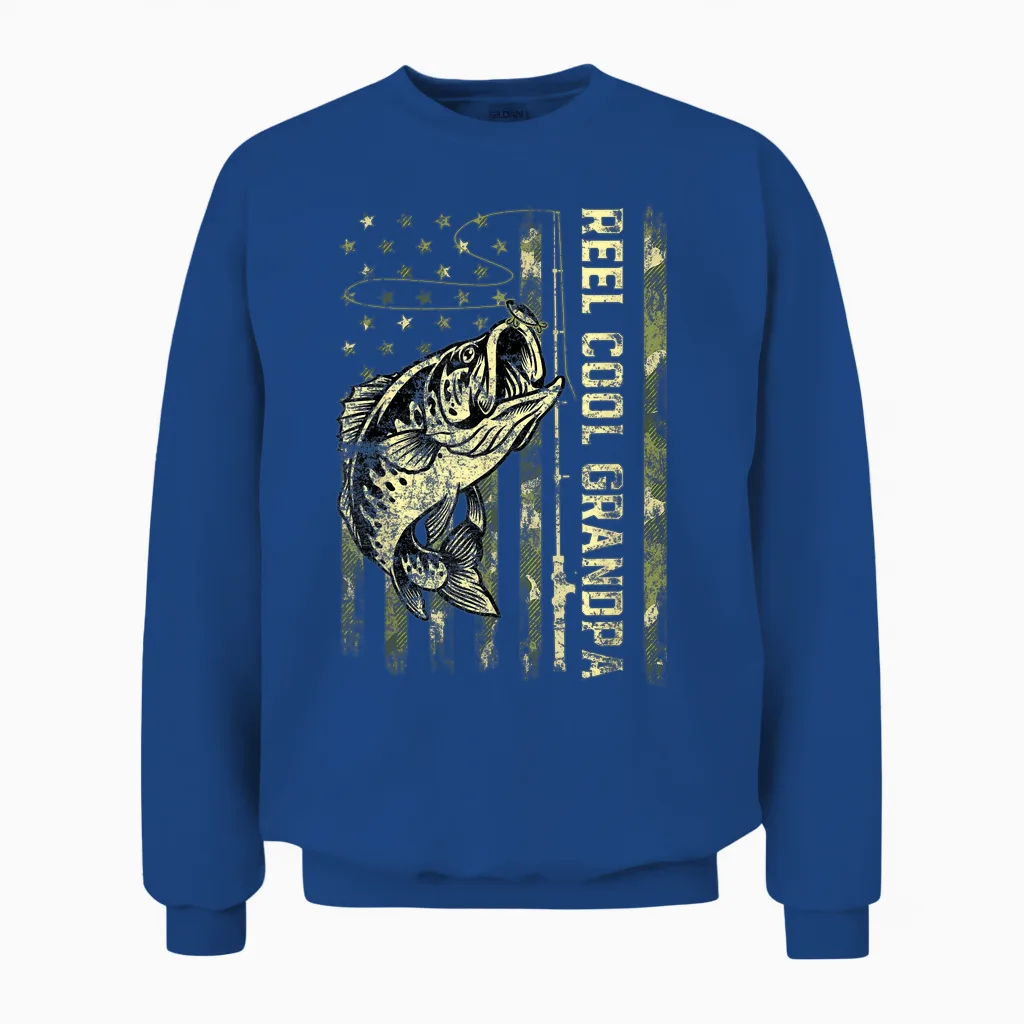 Reel Cool Grandpa Fisherman Camouflage Father's Day Unisex Sweatshirt in Royal