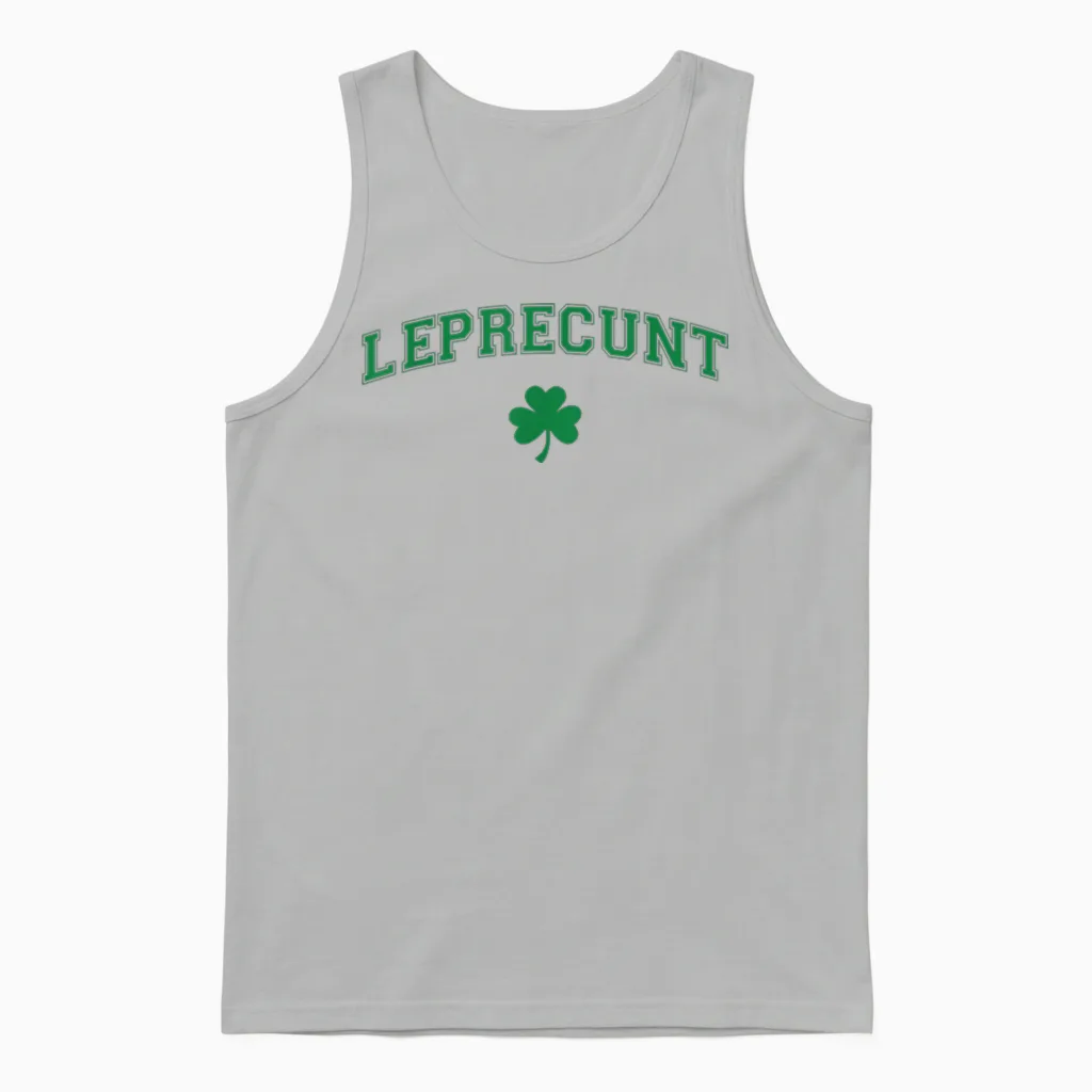 Leprecunt Irish Shamrock Funny St Patricks Day Men Women Unisex Tank Top in Ash
