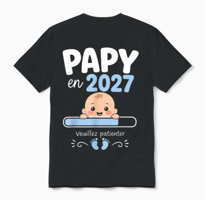 Futur Papy En 2026 Cadeau Annonce Grossesse Grand-Père Unisex T-Shirt in Black