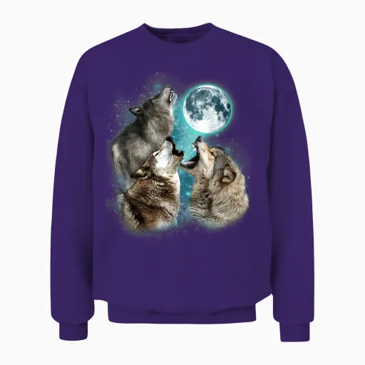 3 Wolf Moon Howling Wolf Head Funny Wolves for Men Women Unisex Sweatshirt - Purple