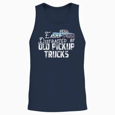 Easily Distracted by Old Pickup Trucks - Cute Trucker Unisex Tank Top - Navy