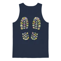Funny Hiking Mountains Nature Outdoor Footprints Unisex Tank Top - Navy – 1
