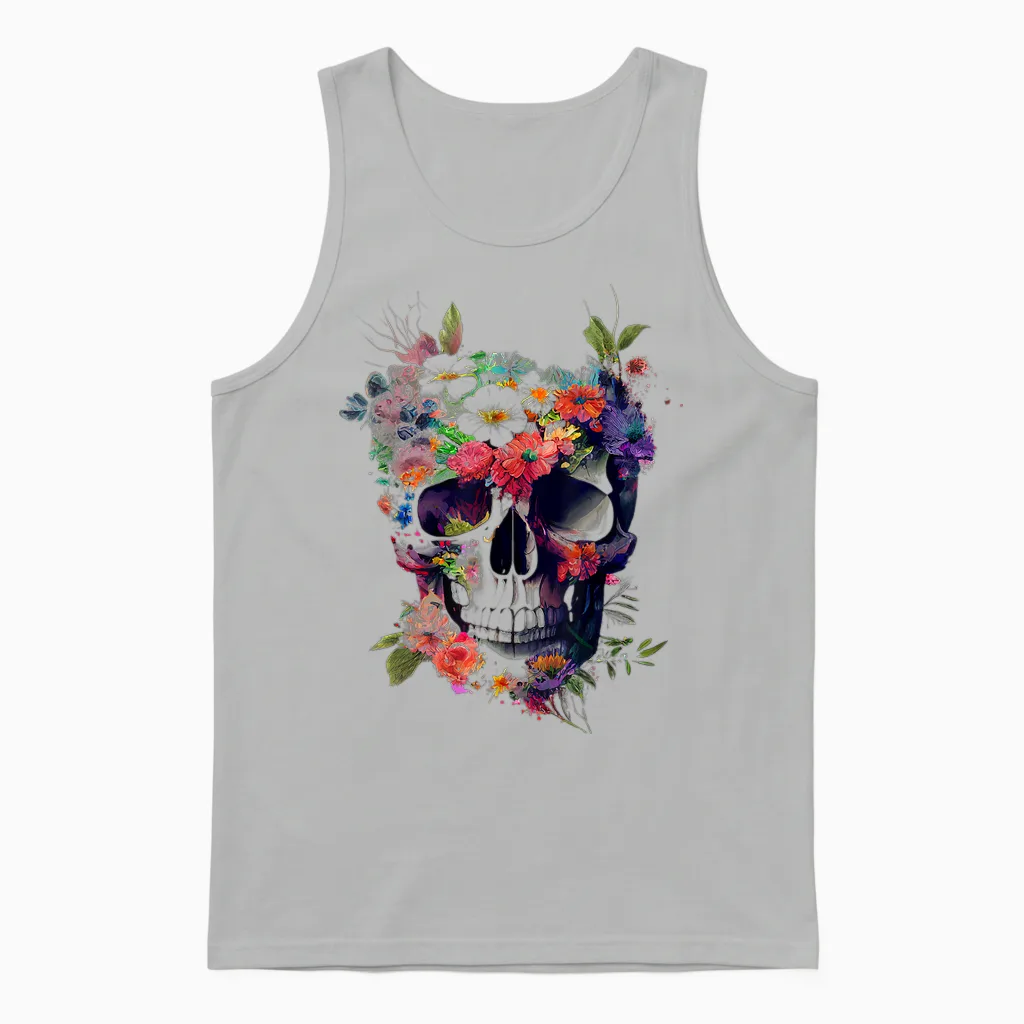 Totenkopf Mit Blumen Unisex Tank Top in Ash