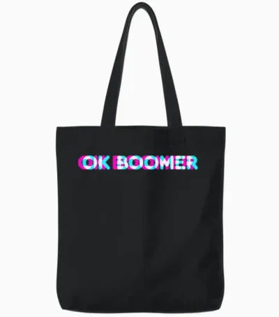 Ok Boomer Meme Funny Anaglyph Type Tote Bags - Black