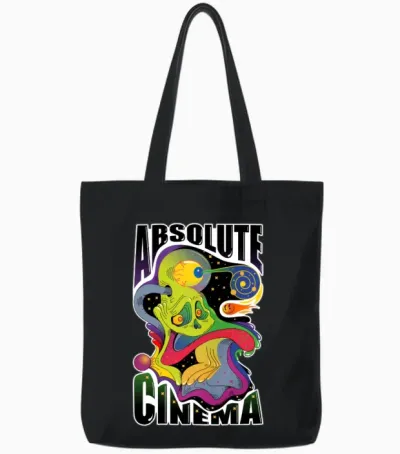 Psychedelic Alien Cinema Burst Tote Bags - Black