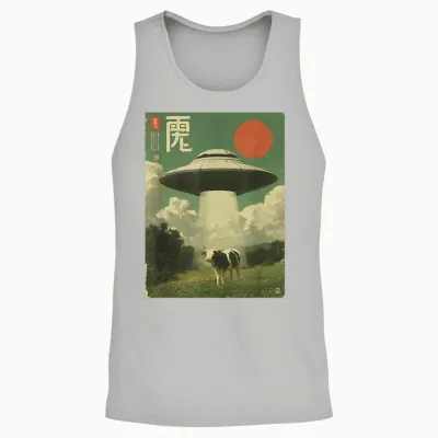 Funny Japanese Ufo Alien Kidnapping Cow Kids Adult Unisex Tank Top - Ash