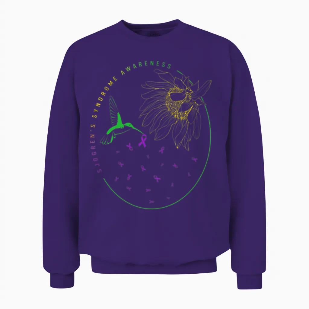Sjögren's Syndrome Awareness Shirt, Hummingbird Unisex Sweatshirt in Purple