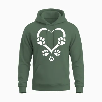 Dog Paw Heart Baby Dogs I Dog Paws Hearts Dog Paw Unisex Hoodie - Military Green