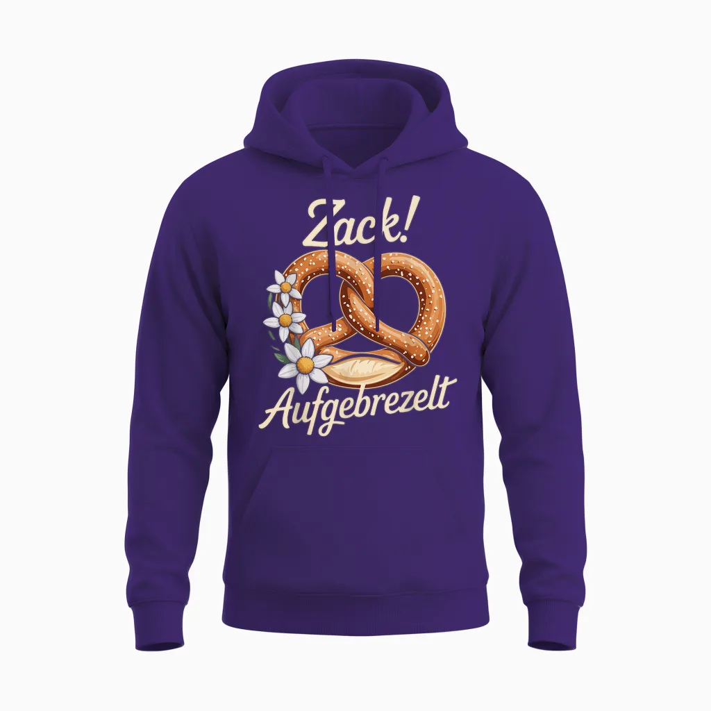 Zack Aufgeprezelt Pretzel Flowers Edelweiss Unisex Hoodie in Purple