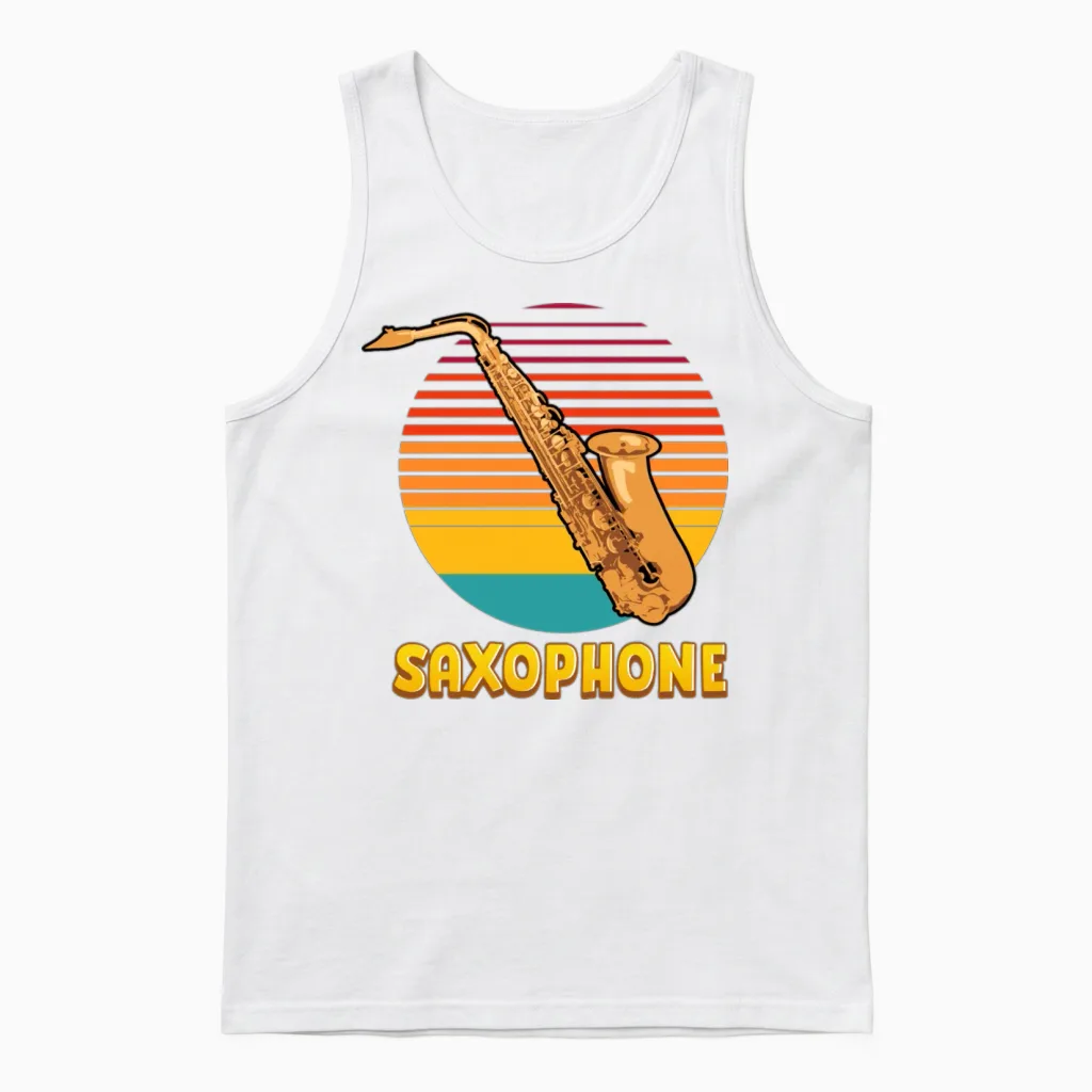 Retro Saxophone Unisex Tank Top in White