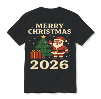 Merry Christmas 2026 Santa & Tree Unisex T-Shirt - Black
