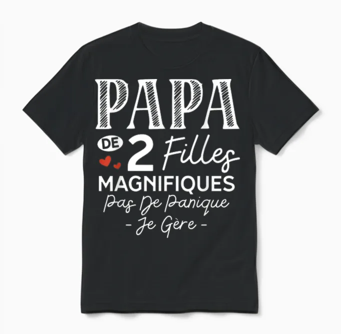 Dad of 2 Girls Gorgeous Personalized Gift for Dad Unisex T-Shirt in Black