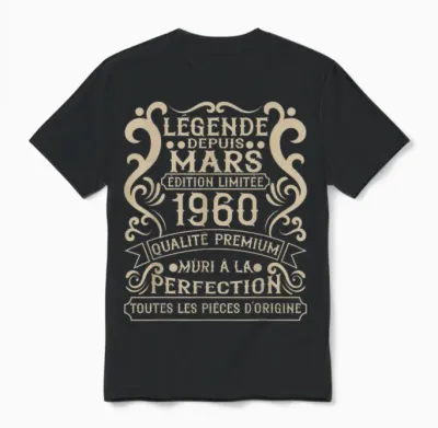Mars 1960-66 Ans Anniversaire Cadeau Vintage 1960 Unisex T-Shirt - Black