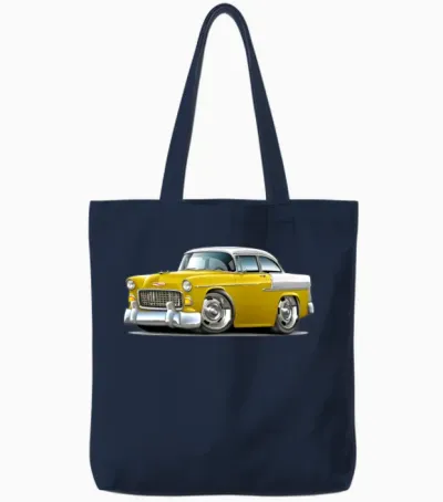 1955 Chevy Belair Yellow Car Tote Bags - Navy