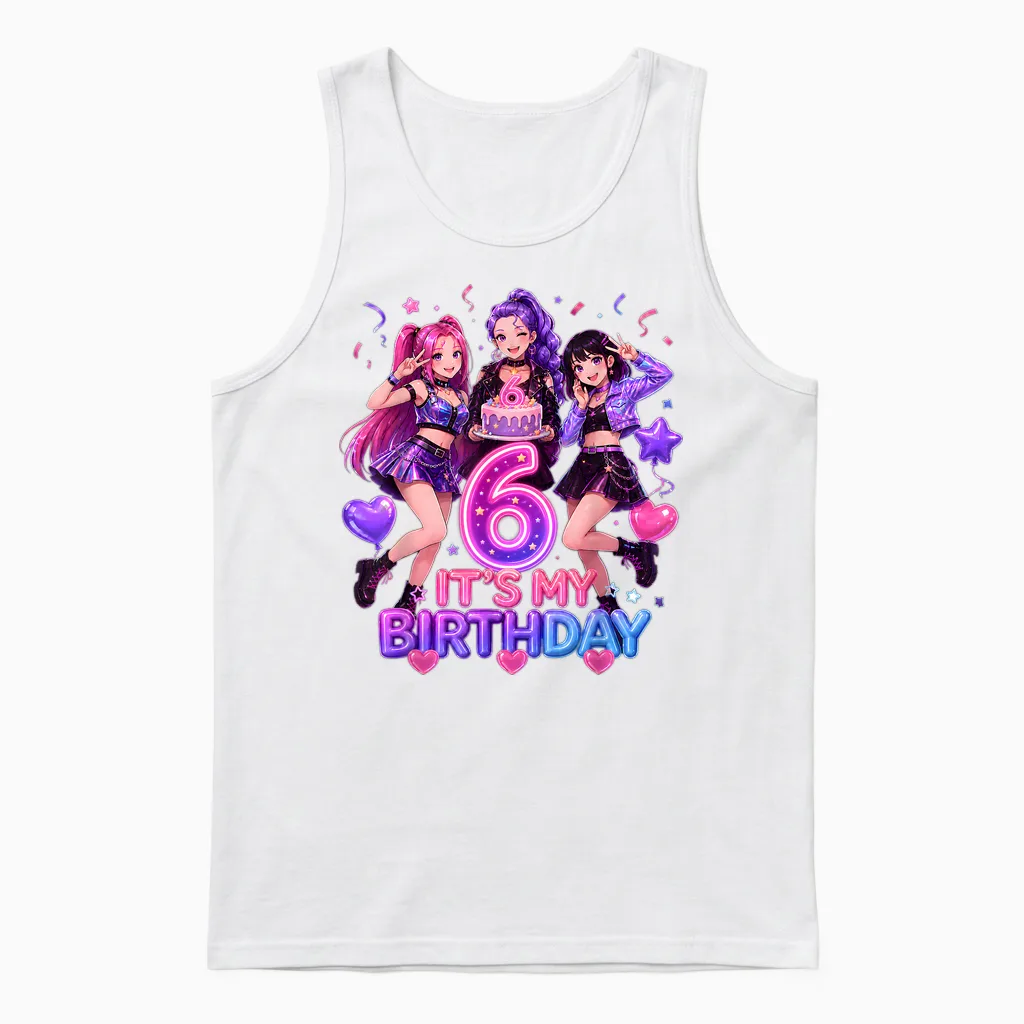 Kids It's My 6th K Pop Birthday Girl 6 Year Old K-Pop Bday Unisex Tank Top in White