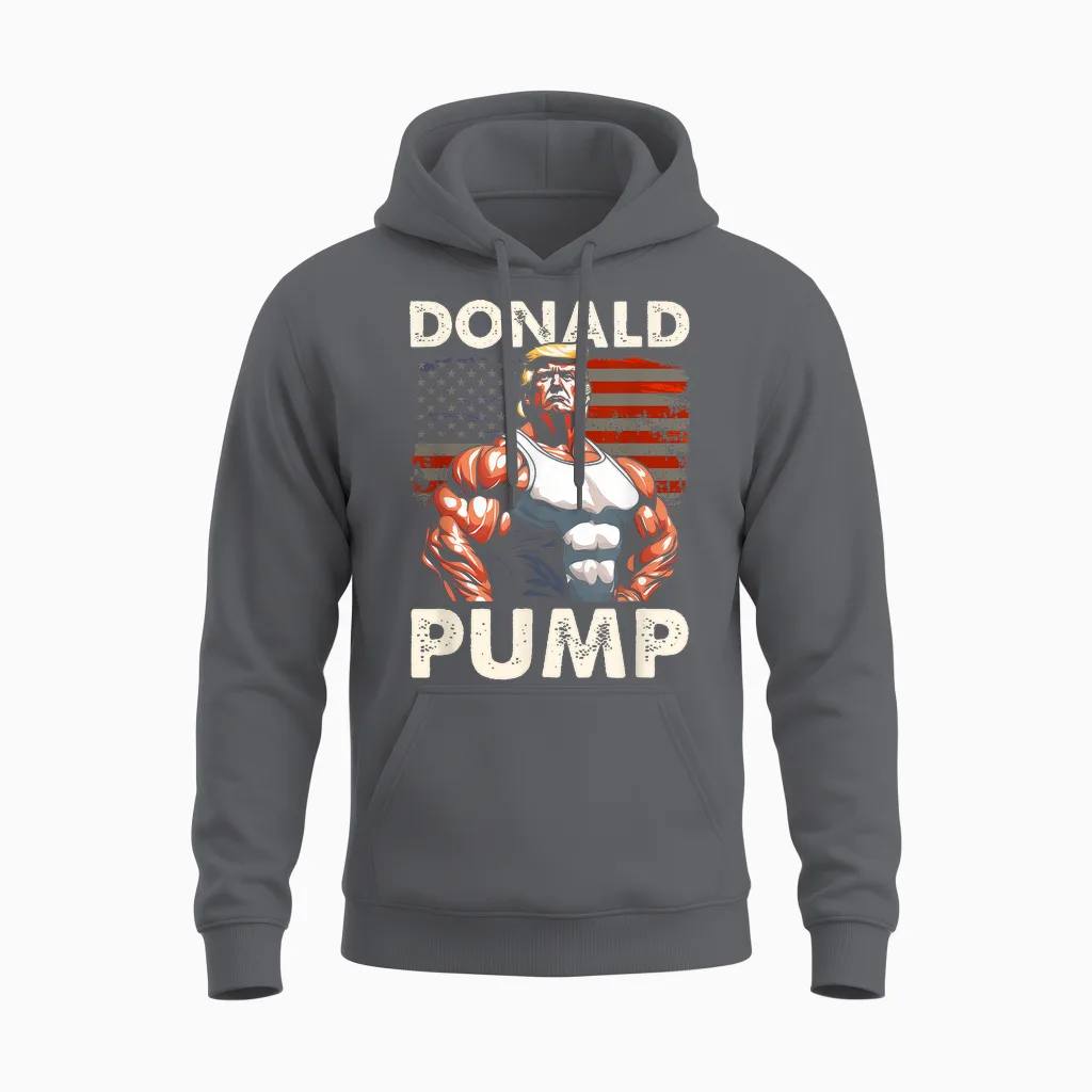 Funny Donald Pump Trump Weightlifting Workout Gym T-Shirt, Black, S Unisex Hoodie in Charcoal