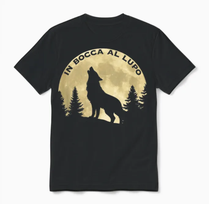 In Bocca Al Lupo Symbole Italien Idiome Bonne Chance Unisex T-Shirt in Black