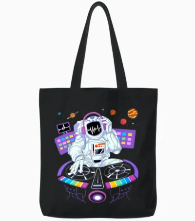 Psytrance Dj Astronaut Electronic Music Gift For Tote Bags - Black
