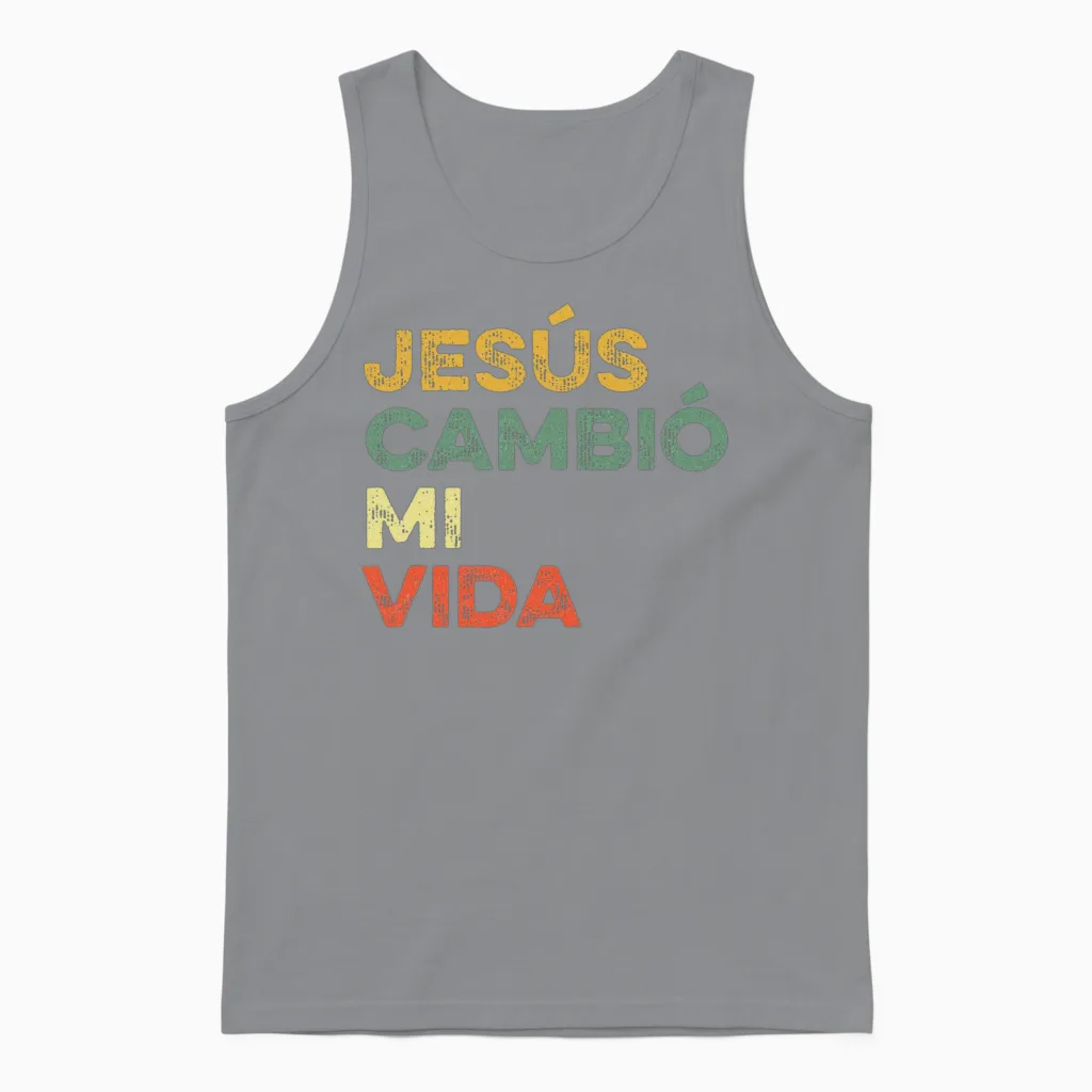 Jesus Cambio Mi Vida Hispanic God Believer Spanish Unisex Tank Top in Sport Grey