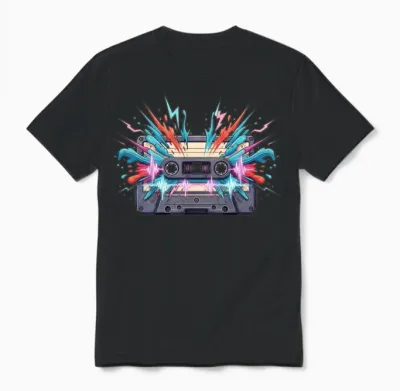 Retro Cassette Burst Unisex T-Shirt - Black