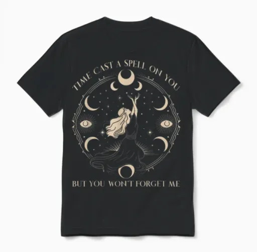Time Cast Spell Graphic but Won't Forget Me Unisex T-Shirt in Black
