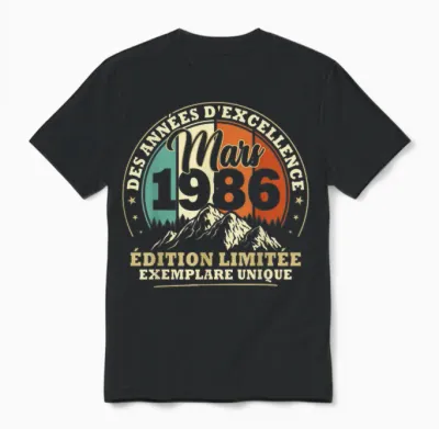 Vintage Mars 1986 Cadeau Anniversaire 40 Ans Hommes Femmes Unisex T-Shirt - Black